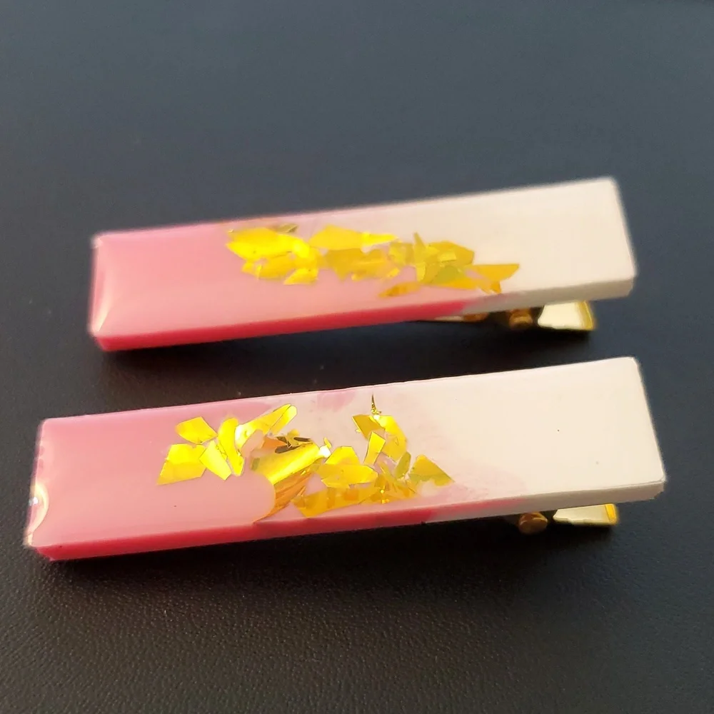 🎁5/$25🎁 Hand-made HandCrafted Glitter Vibes Resin Hair clip Barrettes New